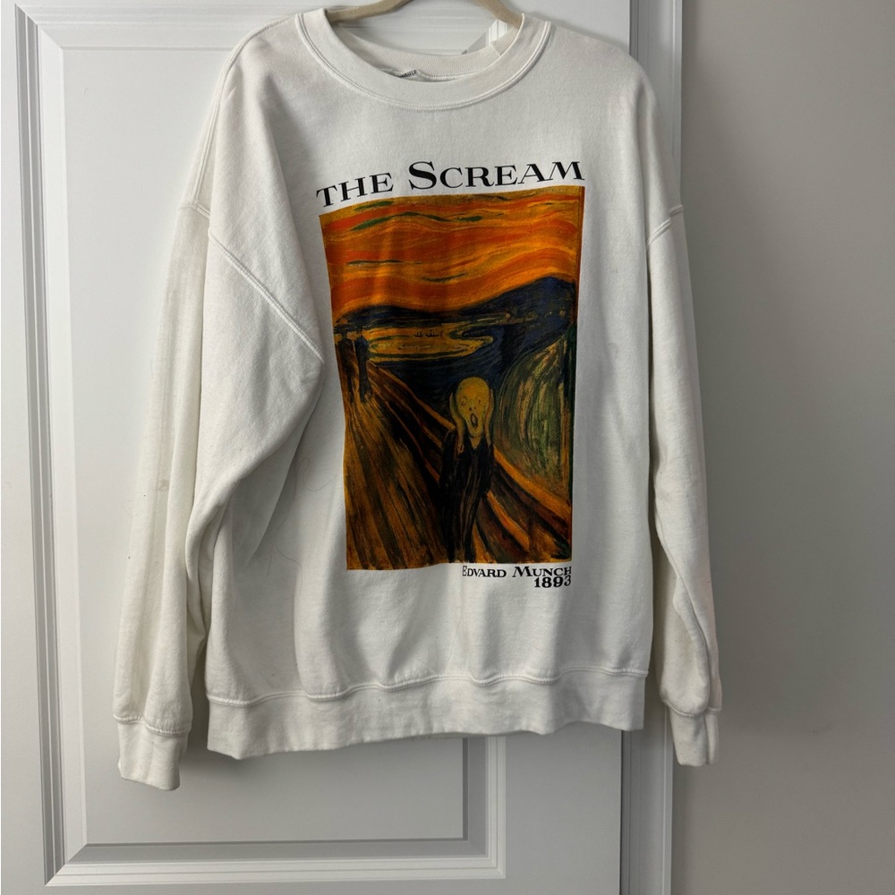 White Graphic Print Men's Sweater